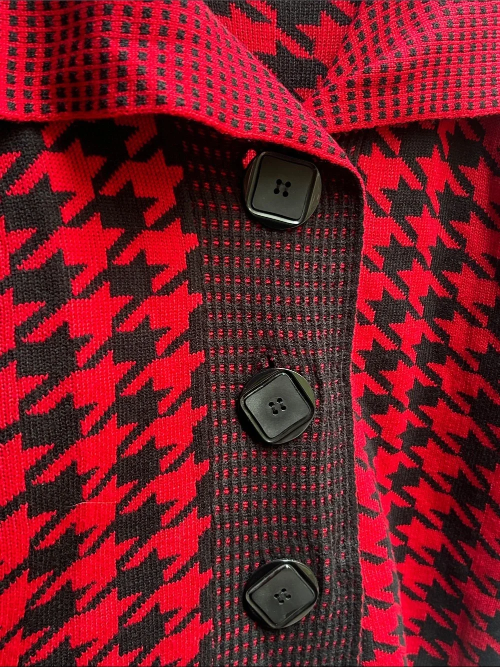 Sioni Studio XL Red Black Houndstooth Cardigan Sweater Jacket Statement Knit